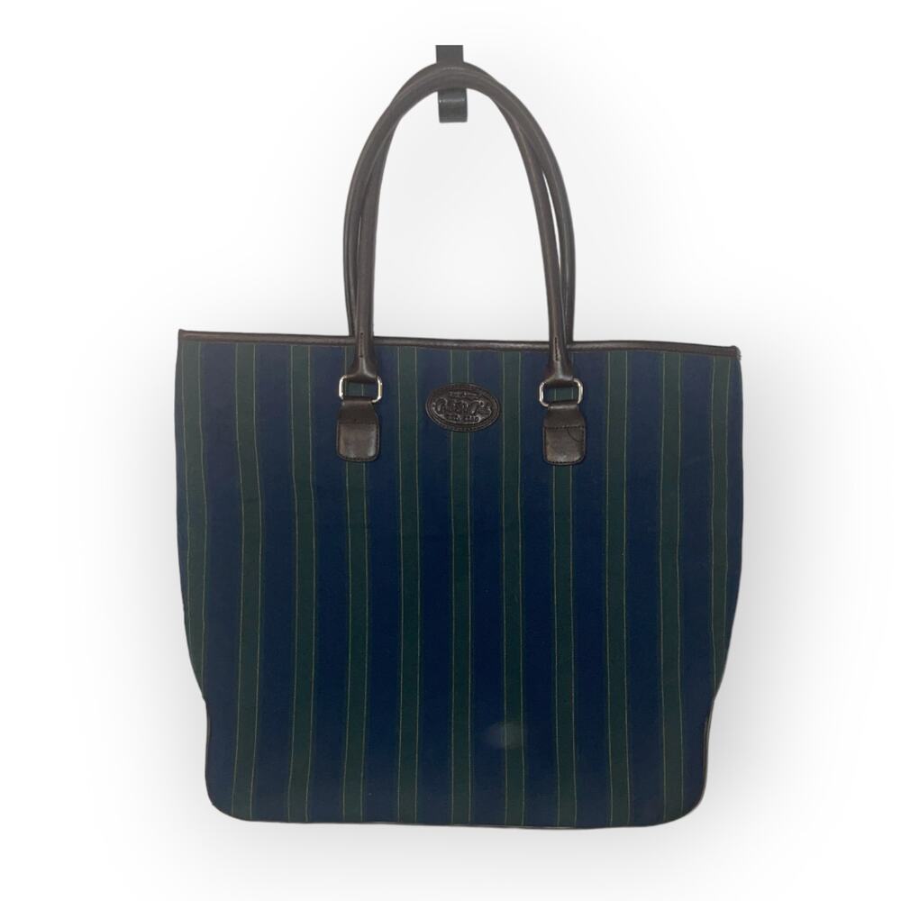 Longaberger Blue Green Striped Tote Style Shoulder Bag